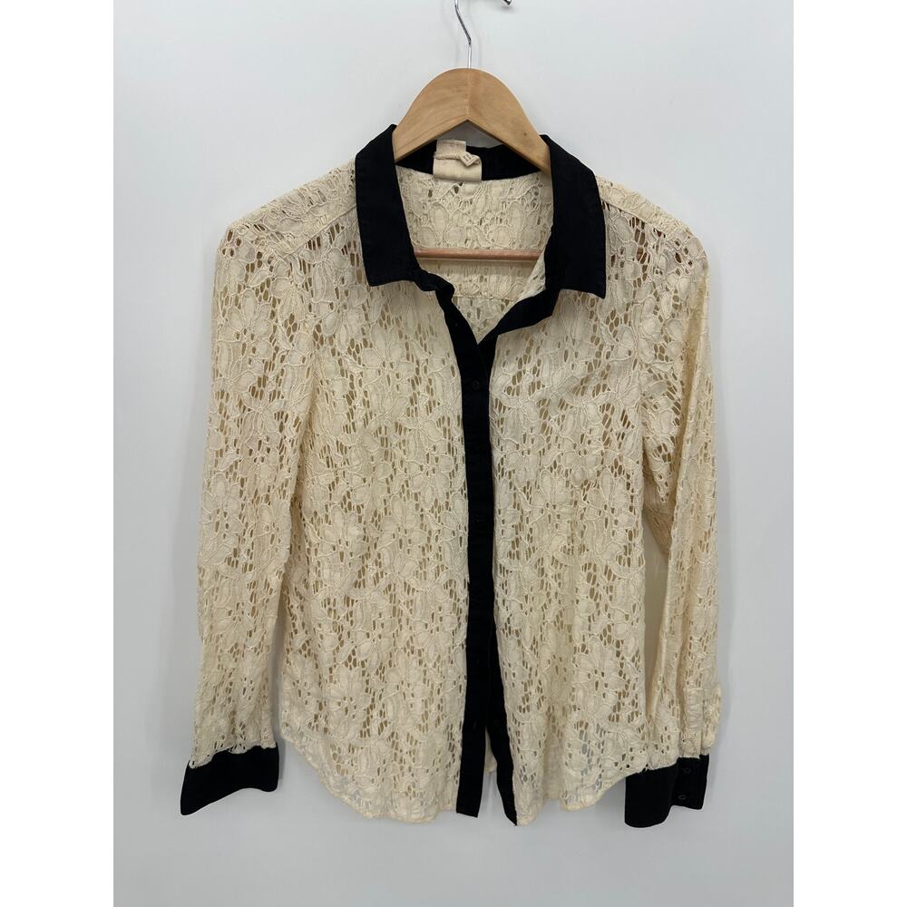 Anthropologie Gemma Lace Button Down Shirt Blouse Women‎ Sz 10 Boho Chic Career